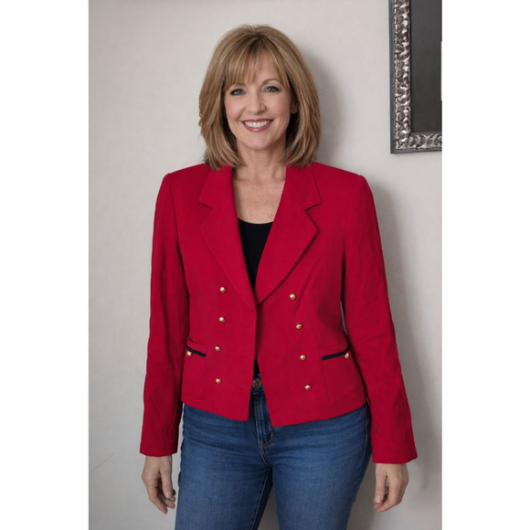 Unbranded Jackets & Blazers - Kasper ASL Red Double-Breasted Blazer with Gold color buttons